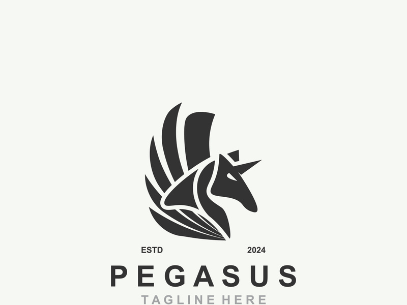 Pegasus horse Logo minimalist, Line art, Modern simple mascot, Mystic premium emblem