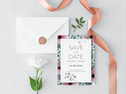 Free Flower Save the Date Wedding Invitation Template