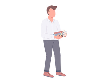 Guy holding books flat color vector faceless character preview picture