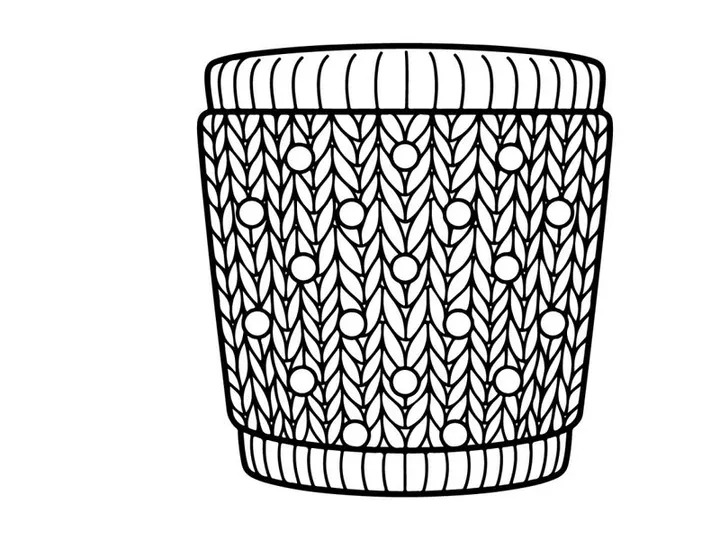 Knitted cup cozy outline illustration for Christmas holiday coffee mug design