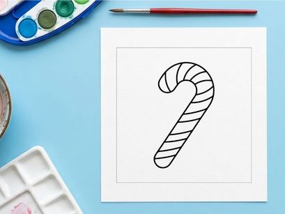 Candy cane line art illustration for Christmas holiday design and coloring page activity.