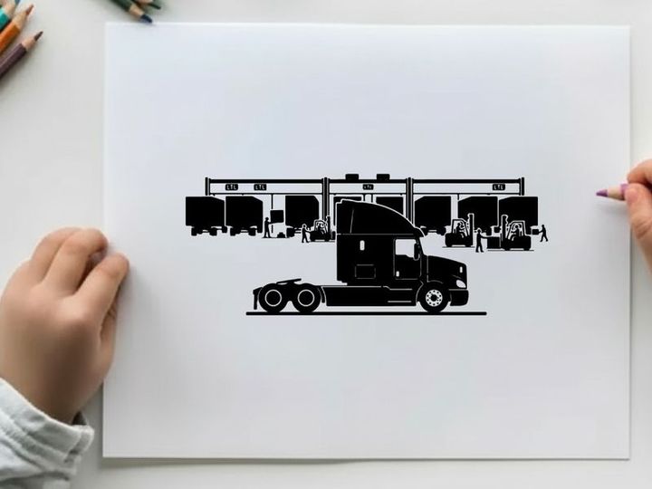 Silhouette of a semi truck at a warehouse loading dock