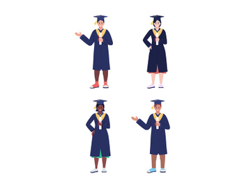 University and school graduates semi flat color vector characters set preview picture