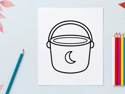 Halloween candy bucket icon. Trick or treat pail with crescent moon symbol graphic.