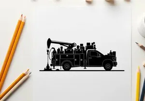 Silhouette of a utility truck with aerial lift equipment