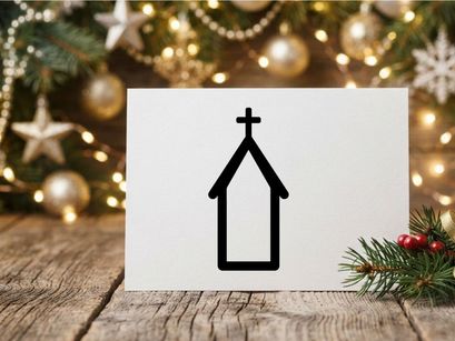 Minimalist church icon with a cross symbol for religious and spiritual design projects.