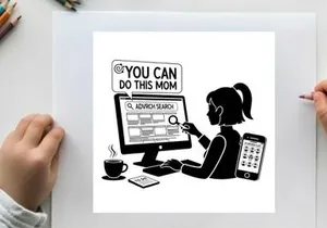Silhouette of a woman job searching on computer with encouragement
