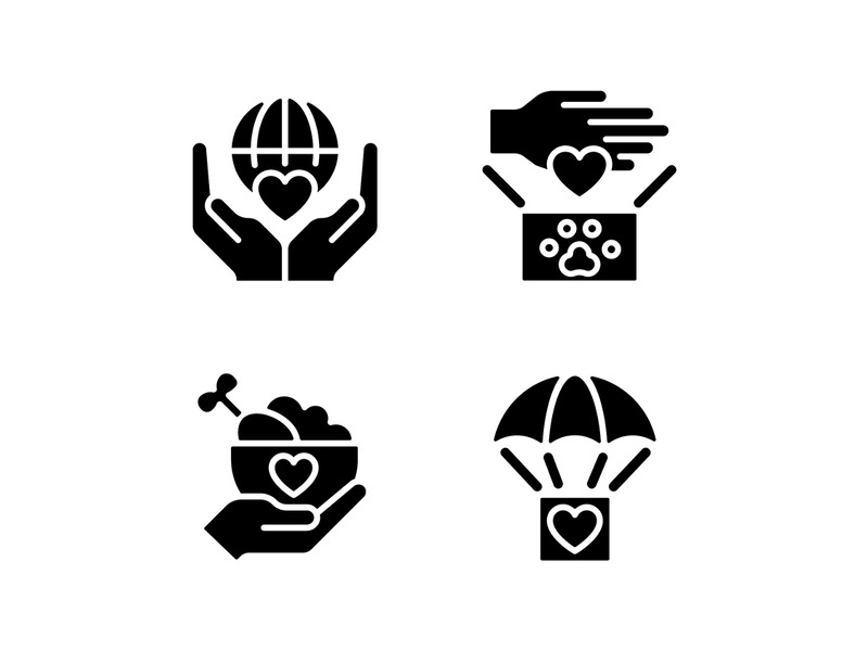 Helping others black glyph icons set on white space