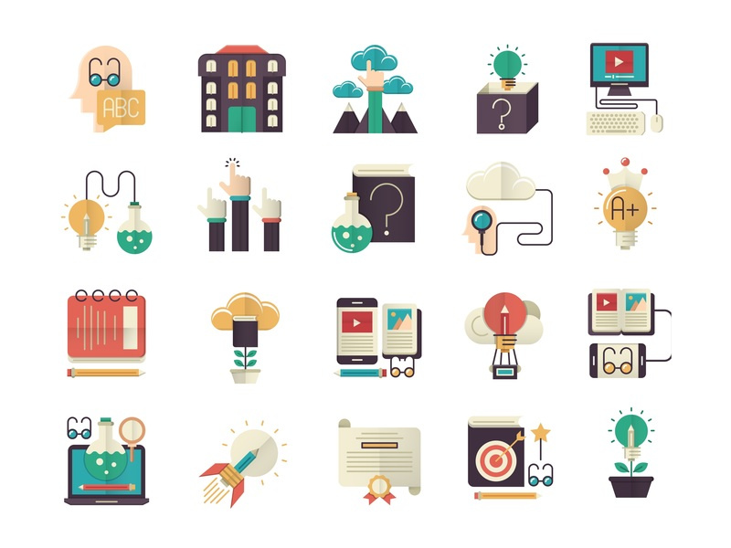Knowledge and education icons set