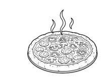 Steaming hot pizza top view flat design vector illustration
