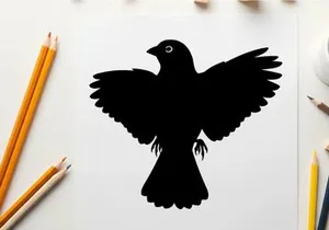 Silhouette of a bird in flight with wings spread wide