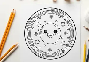 Cute smiling planet earth vector illustration with stars