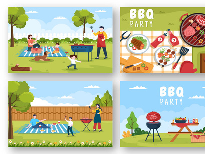 15 BBQ or Barbecue Cartoon Illustration