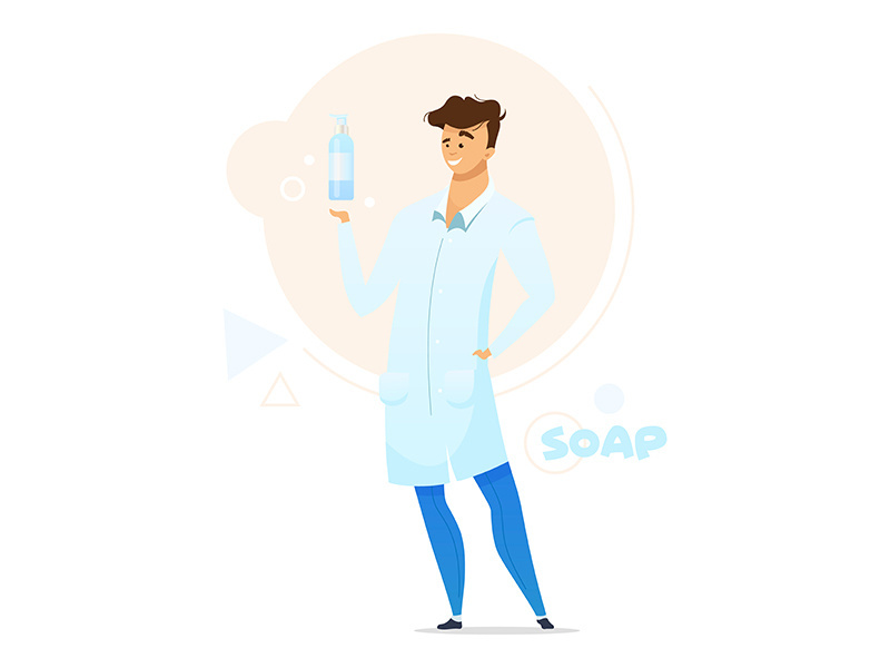 Liquid soap manufacturing flat color vector illustration