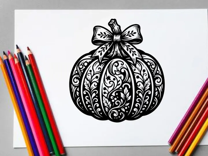 Intricate Halloween Pumpkin Illustration with Decorative Patterns