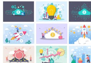 32 Mining Bitcoin Cryptocurrency Flat Design