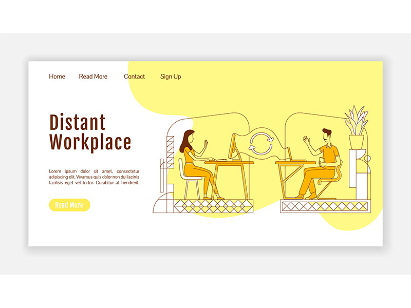 Distant workplace landing page flat silhouette vector template
