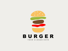 Burger Logo, Fast Food Design, Bread And Vegetables Vector, Fast Food Restaurant Brand Icon Illustration