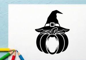 Halloween Witch Hat and Pumpkin Illustration for Fall Decor