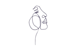 Line art portrait woman, Flower face one line vector illustration
