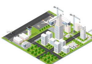 Isometric 3D city airport