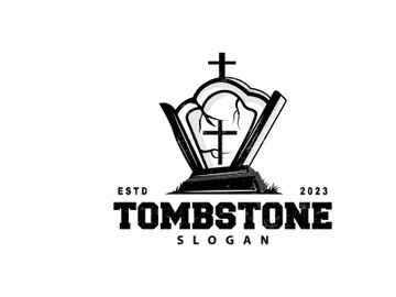 Tombstone Logo, Tomb Cemetery Cross, Vector Vintage preview picture