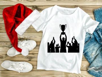 Silhouette of a group celebrating with a trophy preview picture