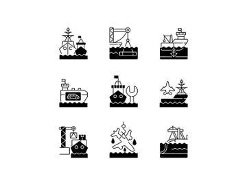 Shipping industry black linear icons set preview picture