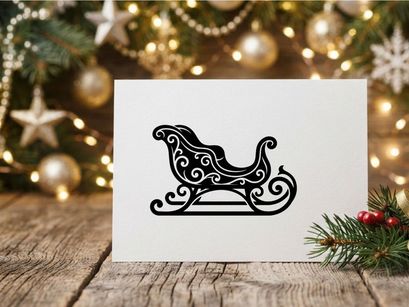 Black silhouette of a decorative Christmas sleigh isolated on a white background