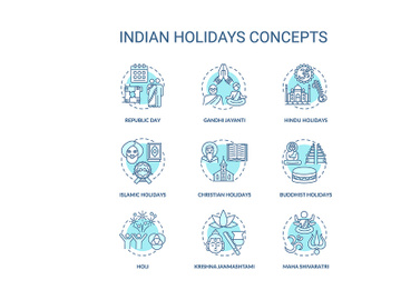 Indian holidays concept icons set preview picture