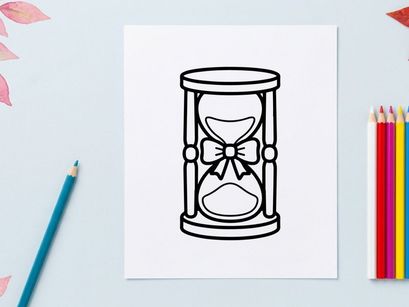 Relógio de areia com laço decorativo em fundo branco. Símbolo atemporal de ampulheta representando contagem regressiva e elegância para promoções sazonais.