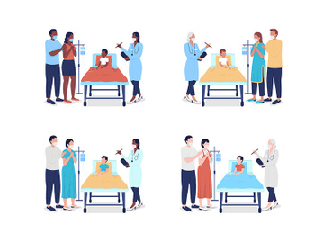 Pediatric emergency room semi flat color vector characters set preview picture