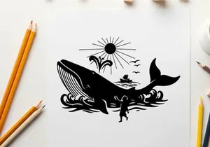 Silhouette of a whale and jonah biblical scene