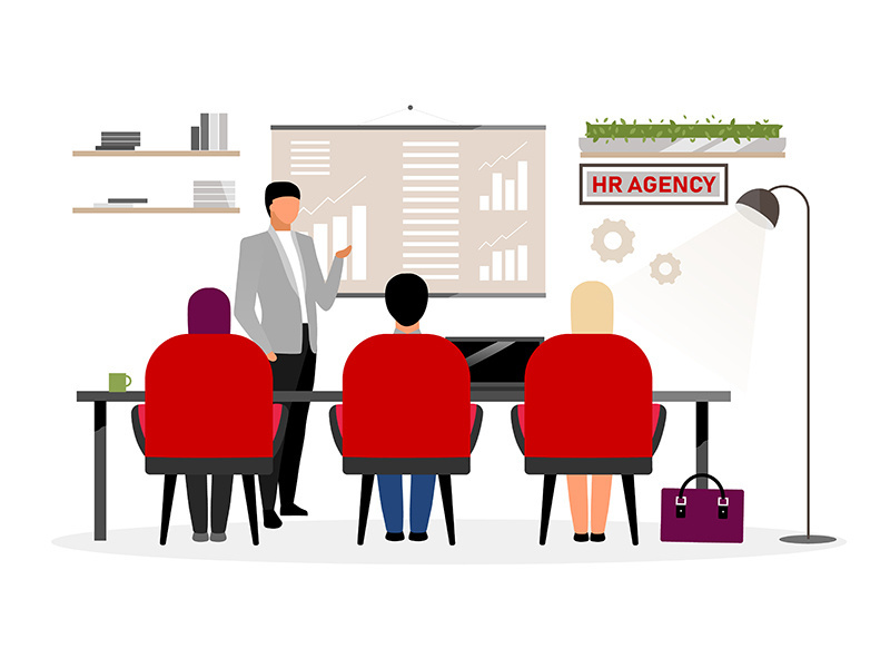 HR agency workers meeting flat vector illustration