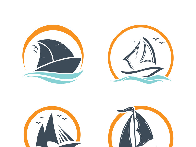 Sailboat boat on sea ocean wave with logo design simple ship