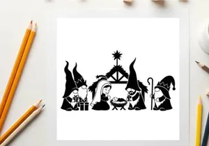 Nativity scene silhouette with holy family and three wise men