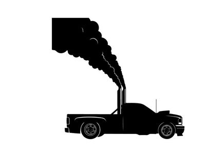 Silhouette of a pickup truck with smoke coming out of the exhaust pipe