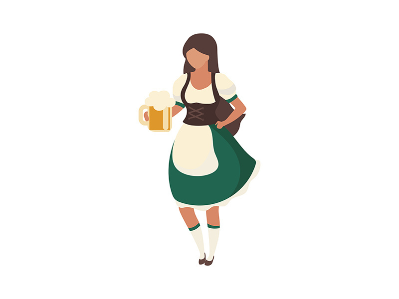 Brunette barmaid with beer glass semi flat color vector character