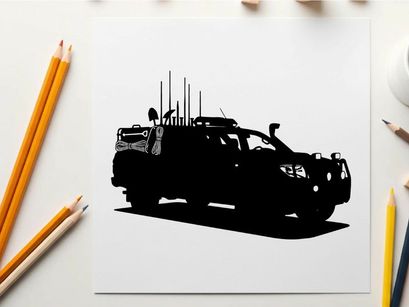 Silhouette of a rugged off road vehicle with communications equipment