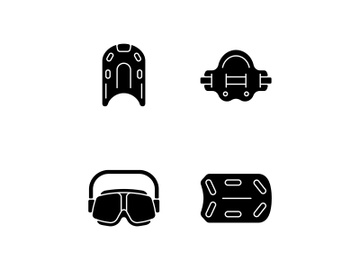 Swimming pool supplies black glyph icons set on white space preview picture