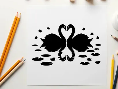 two swans forming heart shape vector illustration