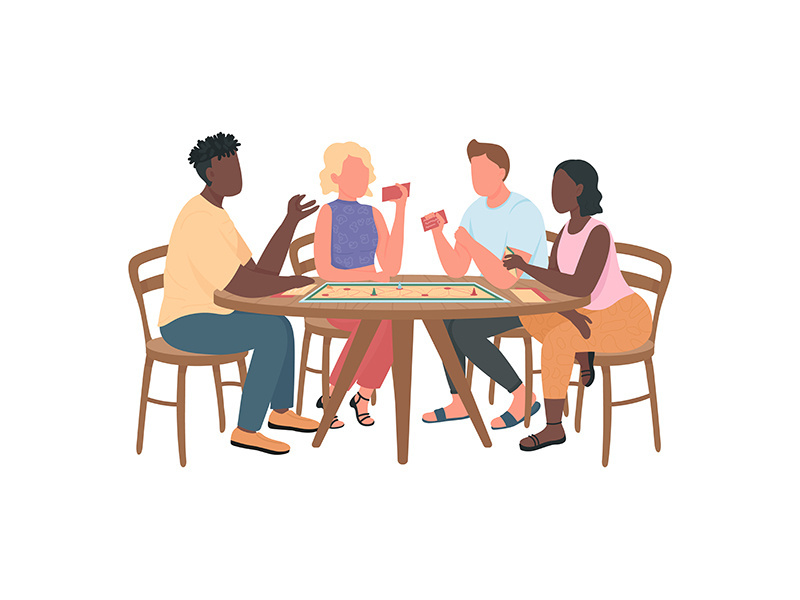 Friends playing board games flat color vector faceless characters