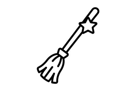 Witch broomstick icon with star. Halloween magic broom symbol for holiday design.
