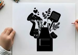 Silhouette of italian kitchen utensils and wine bottle