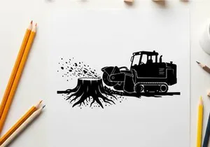 Silhouette of a bulldozer removing a tree stump silhouette