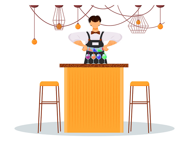 Hotel barman flat color vector illustration