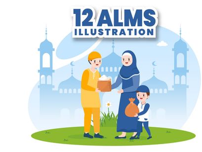 12 Muslim People Giving Alms Illustration