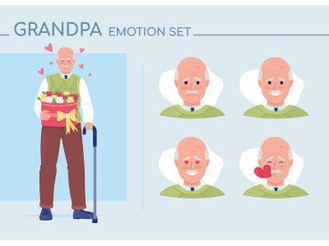 Old man falling in love semi flat color character emotions set preview picture