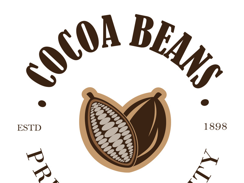 cocoa logo,cocoa bean,cocoa tree,cocoa branches and leaves,chocolate mix on white background,vintage,modern,simple,minimalist icon illustration template design vector