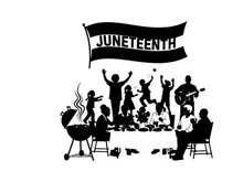 Juneteenth celebration silhouette with flag and family fun